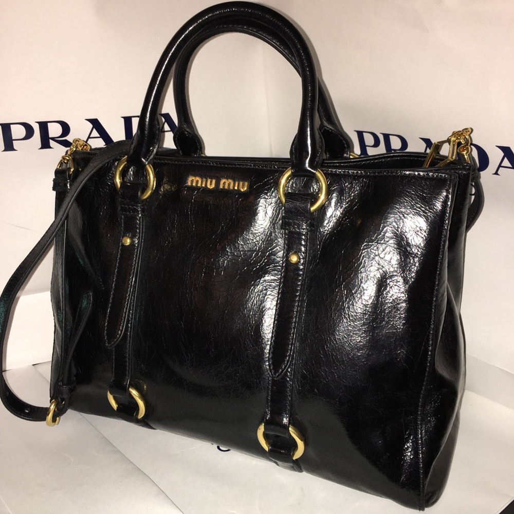 NWT MiuMiu PRADA Vitello Shine BLACK RN1037